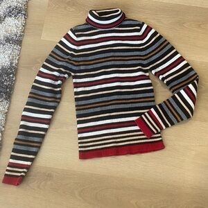 Vintage Q&A Striped Colorful Turtleneck Juniors Size XL